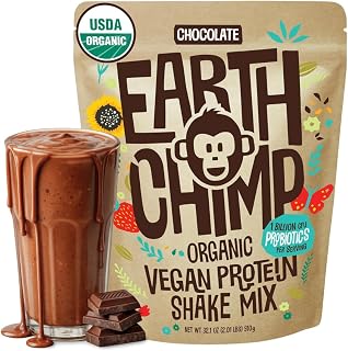 EarthChimp Organic Vegan Protein Powder, Plant Based, Chocolate, 2lb