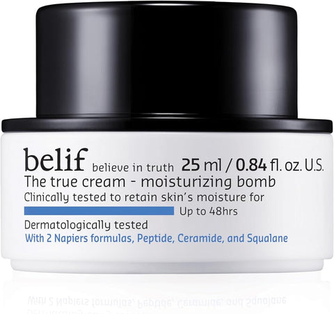 Belif Moisturizing Bomb – Daily Ceramide Moisturizer with Peptide & Squalane, 48hr Hydration & Anti-Aging Cream, Milky & Lightweight, Restores Skin Barrier, Korean Skincare, 0.84 fl oz (25ml)