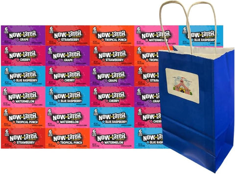 Variety Pack Now and Later Candy – 30 Individually Wrapped Pieces, Assorted Flavors Cherry, Blue Raspberry, Watermelon, Tropical Punch, Grape, Strawberry 0.93oz – Blue Paper Bag (5.25x3.2x8 Inch)