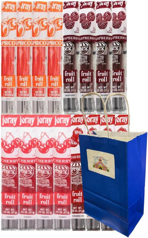 Variety Pack Fruit Roll Individually Wrapped, 4 Each of Apricot, Raspberry, Cherry, Strawberry, 0.75 oz, Total 16 Pack for Snack and Lunchbox Treats