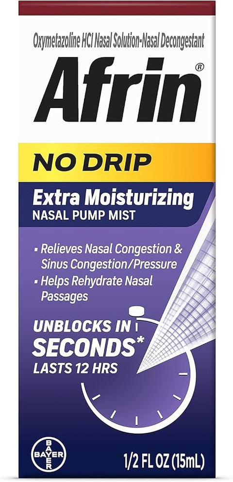 Afrin No Drip Extra Moisturizing 12 Hour Nasal Congestion Relief Pump Mist, Sinus Spray Decongestant - 15 mL - Personal Care