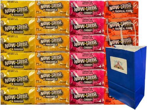 Variety Pack Now and Later Candy 24 Pack – Assorted Flavors Banana, Pineapple, Cherry, Tropical Punch – Individually Wrapped Hard Chewy Sweets