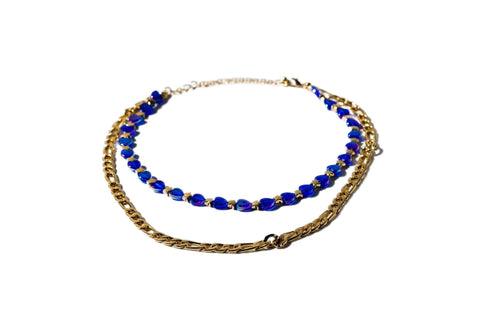 Charming Charlie 2-layered Turquoise Heart And Gold Star Beaded With Gold Plated Figaro Chain Necklace - Women's Layering Jewelry. - Personal Care