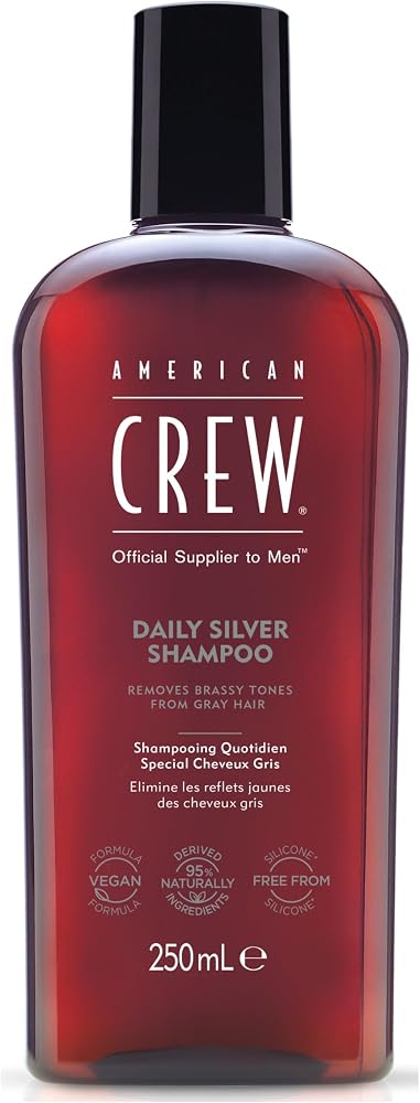 American Crew Men's Shampoo, Daily Silver, Removes Brassy Tones, Naturally Derived, Vegan Formula, 8.4 Fl Oz