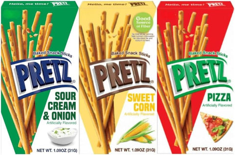 Variety Pack Pretzel, Includes Sour Cream & Onion, Sweet Corn, Pizza Flavors, Delicious Savory Snacks, Perfect for Sharing or On-the-Go, Individually Packaged, 1.09 oz Each, 3-Pack
