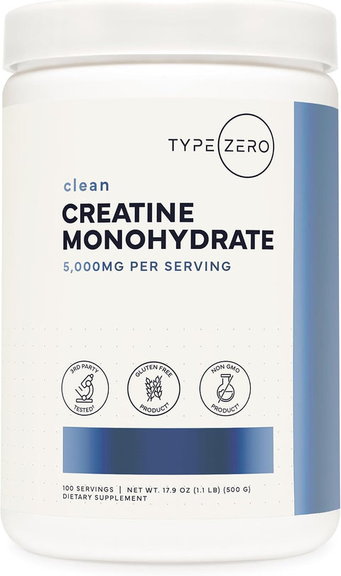Type Zero Creatine Monohydrate Powder (Unflavored) 500 Grams, Micronized