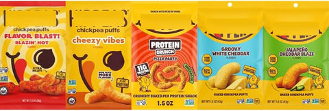 Chickpea Puffs Variety Pack, Blazin' Hot, Cheezy Vibes, Pizza Party, Groovy White Cheddar & Jalapeno Cheddar Blaze, 5 Pack
