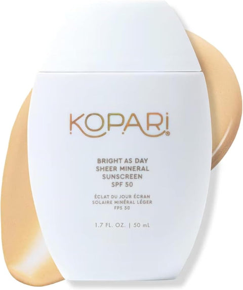 Kopari Bright as Day Sheer Mineral Sunscreen SPF 50, 100% Mineral Facial Sunscreen with Vitamin C & Niacinamide, Sheer Finish, All Skin Tones, 1.7 oz - Personal Care