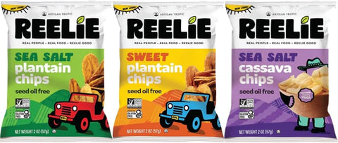 Variety Pack Reelie (Sea Salt Plantain, Sweet Plantain, Sea Salt Cassava), 2 oz Bags, 3 Pack – Crunchy Tropical Snack, Plantain, Cassava