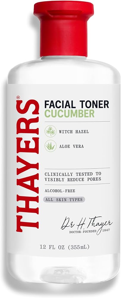 Thayers Hydrating Cucumber Witch Hazel Facial Toner with Aloe Vera Formula, Vegan, Dermatologist Tested and Recommended, 12 Oz (Packaging May Vary) - Personal Care