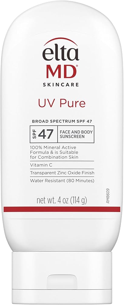 Eltamd UV Pure Face and Body Sunscreen, SPF 47 100% Mineral Sunscreen for Kids and Adults, Water Resistant Up to 80 Minutes, Oil Free Zinc Oxide Formula