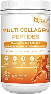 NATURE TARGET Multi Collagen Peptides Powder for Women Men, 50 Servings