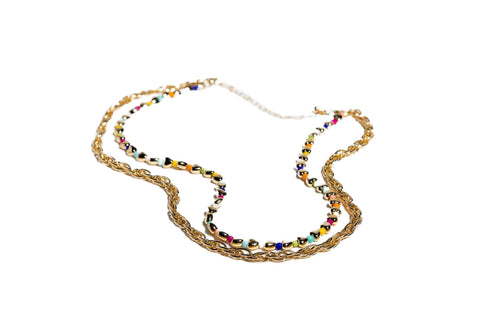 Charming Charlie 2-Layered Multicolored Beaded and Gold-Plated Twisted Cable Chain Necklace - Women's Exquisite Layered Jewelry for Effortless Elegance.