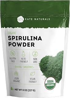 Kate Naturals Organic Spirulina Powder, Nutrient Dense Superfood (8oz)