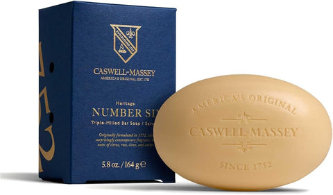 Caswell Massey Number Six Natural Bar Soap for Men, Moisturizing Body Soap Bar for All Skin Types, Made with Essential Oils & Plant-Based Formula for Soft Skin, Made in USA, 5.8 oz