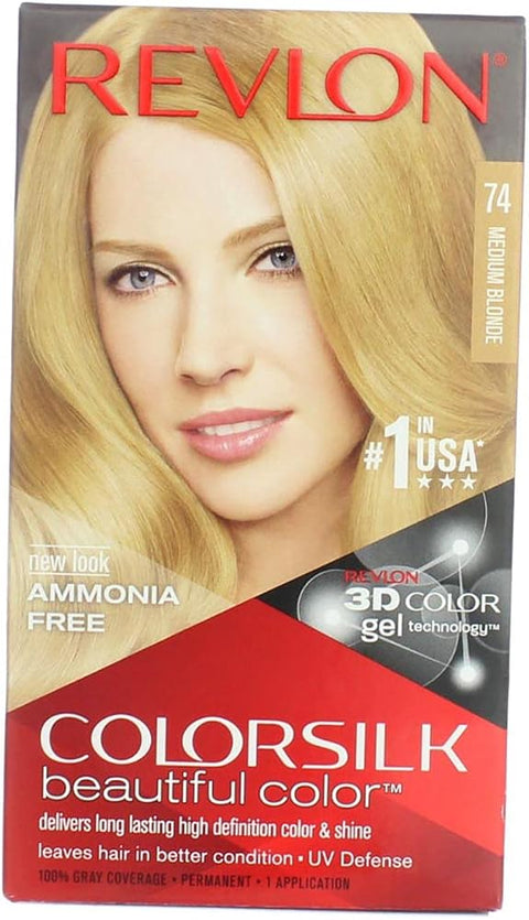 Revlon Colorsilk Beautiful Haircolor, Ammonia-free, Permanent Haircolor (Pack of 4) (#74 Medium Blonde)