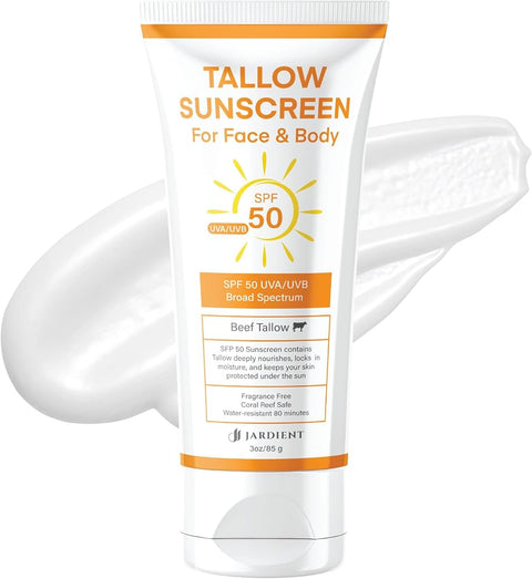Beef Tallow Sunscreen SPF 50 with Mineral : Instant Sun Protection Non Nano Zinc Oxide Sunblock- Non Greasy Formula- Beach Jogging - 3 Oz (Pack of 1) - Personal Care