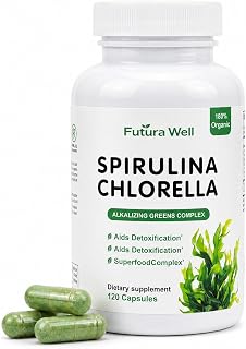 Organic Spirulina Chlorella Capsules with Chlorophyll, Blue Green Algae Superfood Supplement, Spirulina and Chlorella Capsules, Organic Spirulina & Organic Chlorella, Green Food Complex, 120 Capsules