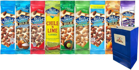 Variety Pack Diamond Almonds 9 Count – Snack Almonds in 1.5 oz Packs – High-Protein, Low-Carb On-the-Go Snacks with Blue Paper Gift Bag – Healthy Kosher Gluten-Free Nuts
