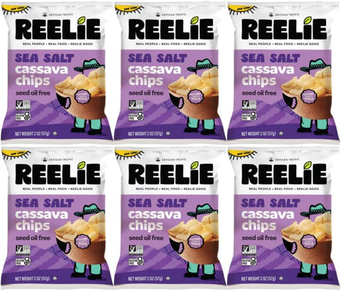 Sea Salt Cassava Chips Reelie, Gluten Free Cassava Snack Chips, Light and Crispy Plant-Based Snack, Sea Salt Flavor, 2 Oz Bags, 6 Pack