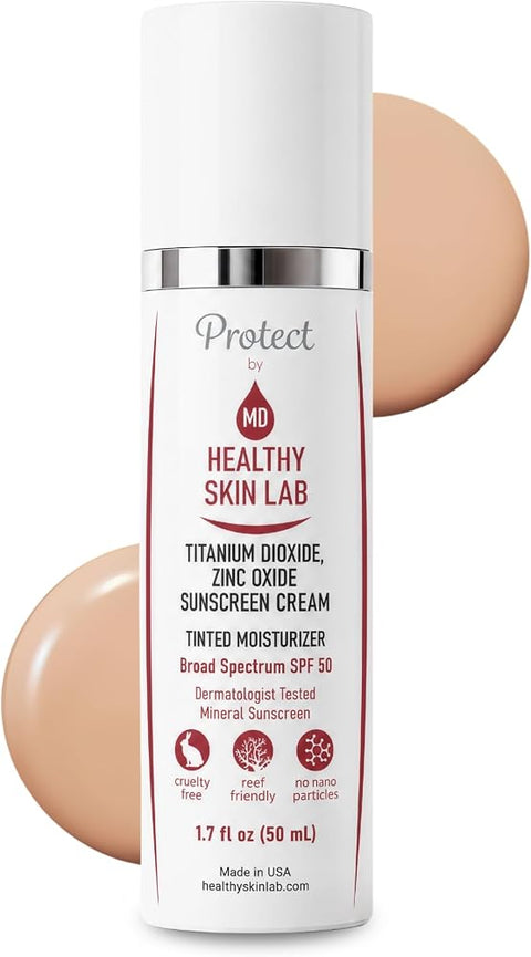 Healthy Skin Lab Protect Tinted Moisturizer SPF 50, Sheer Universal Tint, Lightweight Hydrating Mineral Sunscreen for Face, Hyaluronic Acid, Broad-Spectrum Daily SPF, Dermatologist-Tested, 1.8 oz