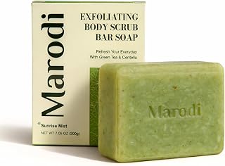 Body Scrub Bar Soap, 7 Oz (200g), Korean Exfoliating Body Wash Bar with Green Tea & Centella Extract, Subtle Fruity Citrus Scent, Deep Cleaning, Moisturizing & Refreshing, Sunrise Mist