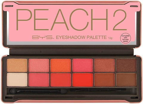BYS Peach 2 Eyeshadow Palette Tin with Mirror Applicator 12 Matte & Metallic Shades