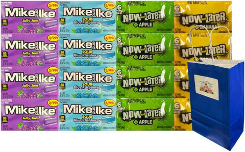 Assorted Candy Mix Variety Pack – 16 Count Bulk Assortment with 4 Each of 2 Mike and Ike & 2 Now and Later Flavors