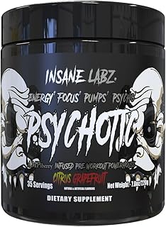 Insane Labz Psychotic Black Edition Mid Stimulant Pre Workout Powder, Energy Focus Pumps, Loaded with Creatine Beta Alanine Taurine Fueled by AMPiberry, 35 Servings (35, Citrus Grapefruit)