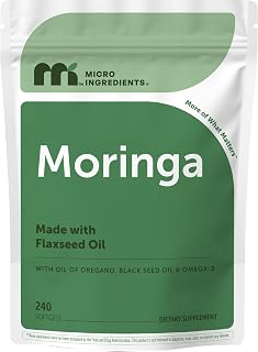 Micro Ingredients Moringa Oleifera Leaf Extract | 4-in-1 with Omega-3, Oil of Oregano & Black Seed Oil | Green Superfood for Antioxidant & Immune Support* | 240 Softgels, 4 Month Supply | Non-GMO