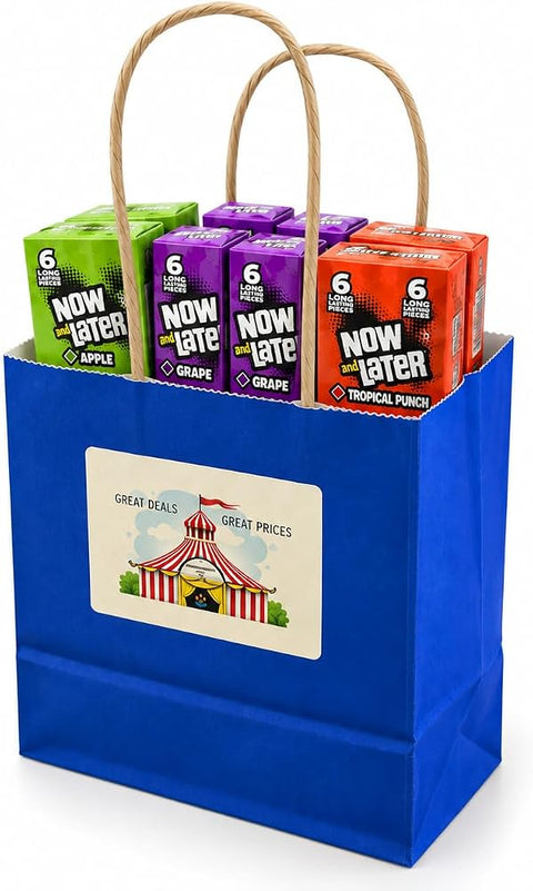 Big TOP DEALS USA Now and Later Apple Candy Mix, 24 Pack, 3 Flavors 8 Each, Grape Apple Tropical Punch, Variety Pack, 0.93 oz Individually Wrapped Soft Chew Fruit Taffy, Bulk Candy, with Gift Bag