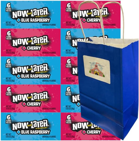 Variety Pack Now and Later Candy 10 Pieces – Individually Wrapped Cherry, Blue Raspberry – Long Lasting Fruity Candy in Blue Paper Bag – 0.93 oz – Party Favor, Travel Snack