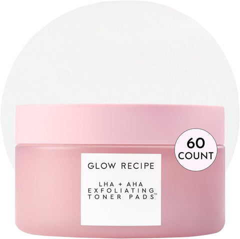 Glow Recipe LHA + AHA Toner Pads - Korean Exfoliating Toner for Face - Pore Minimizer - Hydrating Toner Pads - 5 Gentle Acids, Watermelon Enzymes, Hydrating Botanicals (60 Face Pads)
