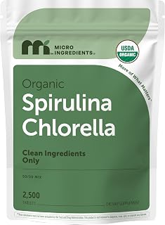 Micro Ingredients Organic Spirulina Chlorella Mini Tablets, 2,500 Tablets (8 Month Supply) | 50/50 Algae Blend | No Fillers, Non-GMO