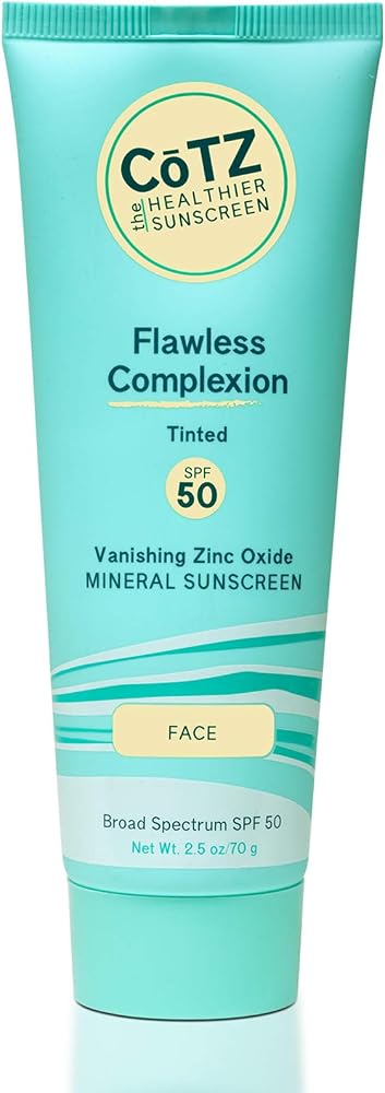 Cotz Skincare | Flawless Complexion | Lightly Tinted | Facial Mineral Sunscreen Broad Spectrum SPF 50; 2.5 oz / 70 g - Personal Care