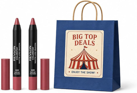 2-Piece Matte Lip Crayon Gift Set - Revlon Neutral Ruffled Feathers Shade, Long Lasting Velvet Lipstick Makeup Bundle for Women, White Elephant Office Party Game Prize & Secret Santa Stocking Stuffer