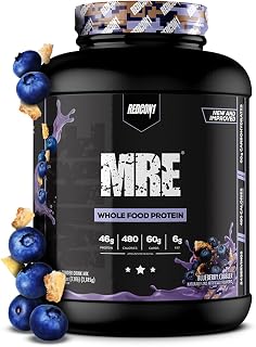 REDCON1 MRE Whole Food Protein Powder, Blueberry Cobbler - Meal Replacement Made with Animal and Plant Based Protein Sources, Nutrient and Calorie Dense, 0g Added Sugar (24 Servings)