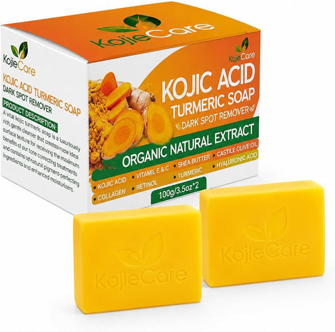 Kojicare Kojic Acid Turmeric Soap Bar with Shea Butter, Hyaluronic Acid, Olive Oil, Vitamin E, Gentle Cleansing Soap, 3.5 oz Each - Personal Care