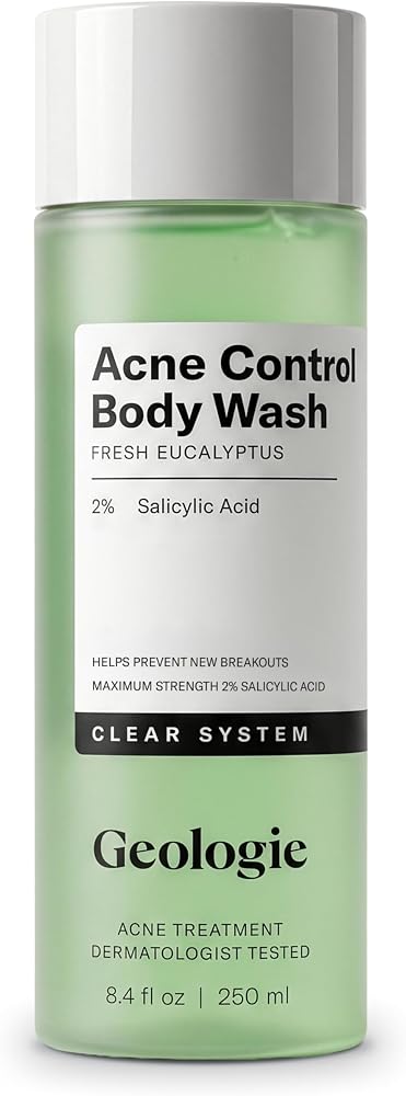 Geologie Acne Control Body Wash | 2% Salicylic Acid Acne Treatment | Helps Treat & Prevent Acne Blemishes | Fresh Eucalyptus | For Men & Women | 8.4 oz
