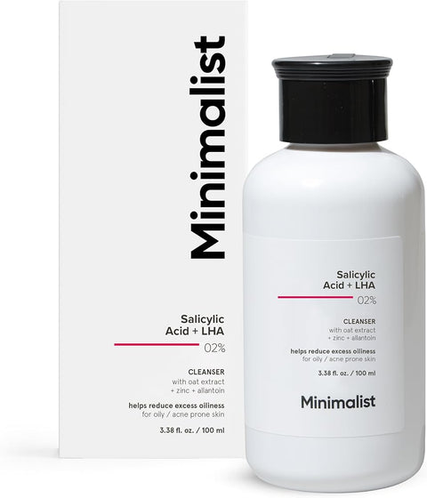 Minimalist Salicylic Acid 2% Face Wash for Oily, Acne Prone Skin | Face Cleanser With LHA & Zinc | Sulphate free Gentle BHA Liquid Exfoliant | For Women & Men | 3.4 Fl Oz / 100 ml