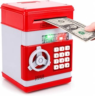 Electronic Piggy Bank for Kids, Mini ATM Coin Bank Money Saving Box with Password, Children's Safe Money Jar with Auto Grab Bill Slot, Great Gift Toy Bank for Boys, Girls