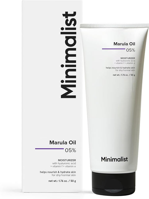 Minimalist Marula Oil 5% Face Moisturizer for Dry, Dehydrated, Flaky Skin | With Hyaluronic Acid, Vitamin E, Vitamin F for Barrier Repair & Hydration | For Women & Men | 1.7 Oz / 50 gm