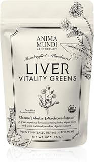 Anima Mundi Apothecary Super Greens Powder - Liver Vitality - Organic Superfood Greens & Herbal Prebiotics for Liver Detox, Cleanse & Support - with Fair Trade Dandelion, Milk Thistle & More (8oz)