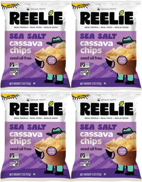 Sea Salt Cassava Chips Reelie 2 oz, 4 Pack | Gluten Free Cassava Chips Snack, Non-GMO Crunchy Root Vegetable Chips, Light & Crispy Healthy