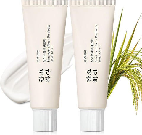 Relief Sun Organic Sunscreen SPF50+,Rice and Probiotics PA++++Korean Cream Care | Korean Skin for All Skin Types | UV Defens Nourishing Skin Protection (2, 2PCS)
