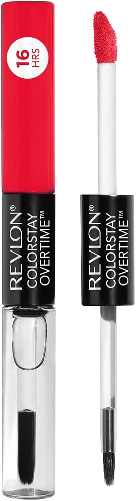 Revlon Liquid Lipstick with Clear Lip Gloss, ColorStay Face Makeup, Overtime Lipcolor, Dual Ended with Vitamin E in Red/ Coral, Cherry Time (580), 0.07 Oz