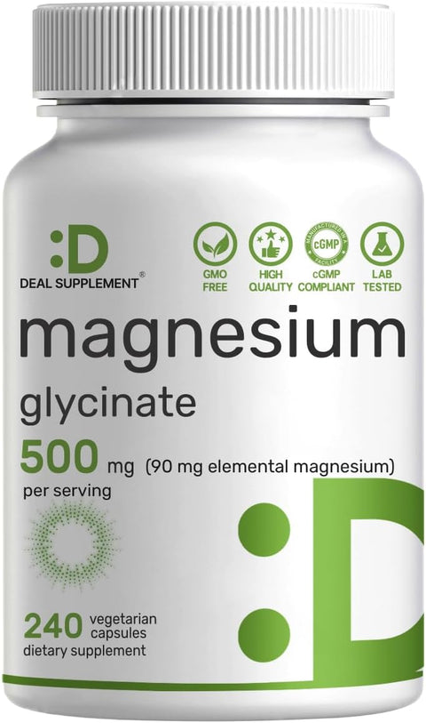 Deal Supplement Magnesium Glycinate 500mg Per Serving, 240 Veggie Capsules