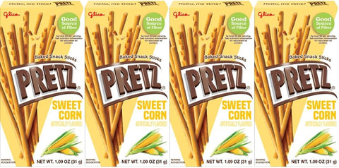 Baked Snack Sticks Sweet Corn Flavor 1.9 oz 4 Pack, Crunchy Pretzel Sticks, On-The-Go Party Lunchbox Treat, Individually Wrapped Savory Packs for Kids & Adults