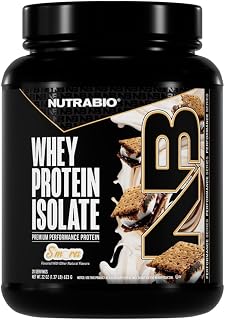 NutraBio 100% Whey Protein Isolate Protein Powder, 25g Protein with Complete Amino Acid Profile, Non-GMO, Soy & Gluten Free, Low Carb, Low Calorie Whey Protein Powder, S'Mores, 20 Servings