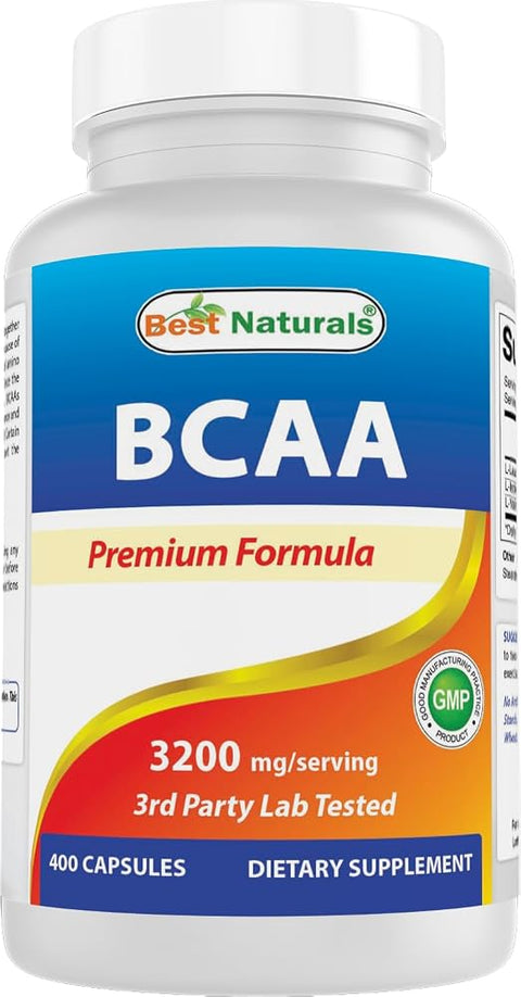 Best Naturals BCAA Branch Chain Amino Acid, 3200mg per Serving, 400 Capsules - Pharmaceutical Grade - 100% Pure Instantized Formula | Pre/Post Workout Bodybuilding Supplement | Boost Muscle Growth